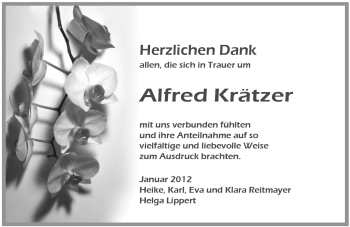 Traueranzeige von Alfred Krätzer von Pegnitz-Zeitung